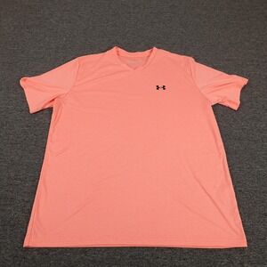 Under Armour Shirt Mens XL Pink V-Neck Athletic Performance Short Sleeve Tee